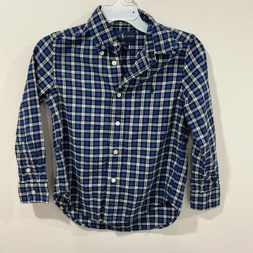 Ralph Lauren Boys Button Down Shirt Lot Of 2 Long Sleeve Sz 4 4T Plaid Preppy‎